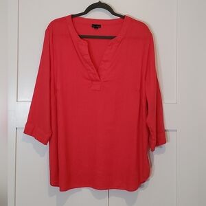 Willi Smith Linen Tunic Top Size 1X Pink Split V Neck Lagenlook Boho